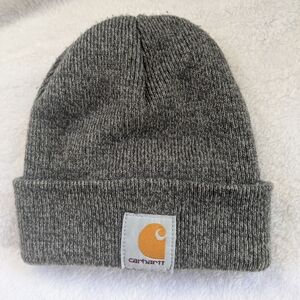 Carhartt Gray Knit Cuffed Beanie with Gold Logo